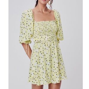 For Love & Lemons Chrysanthemum Mini Dress in Lemonade Size XS